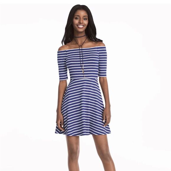 White House Black Market Dresses & Skirts - White House Black Market Off The Shoulder Stripped Sneaker Dress